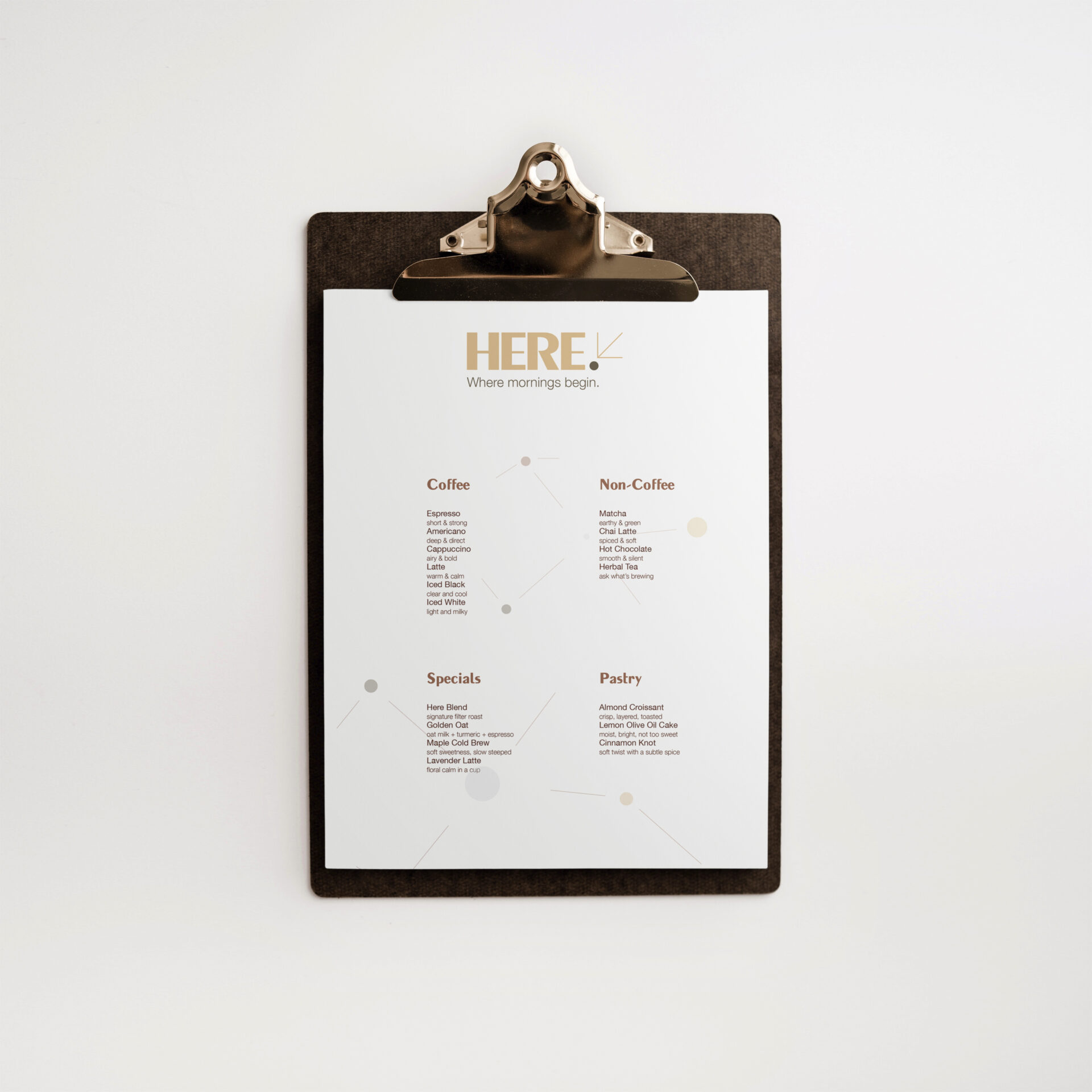 Design of menu of coffee shop HERE